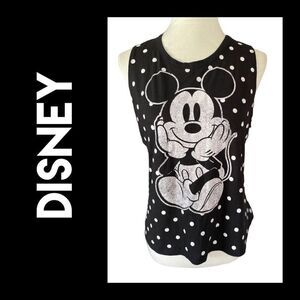 Disney Black With White Polka Sots Sleeveless Mickey Size Large